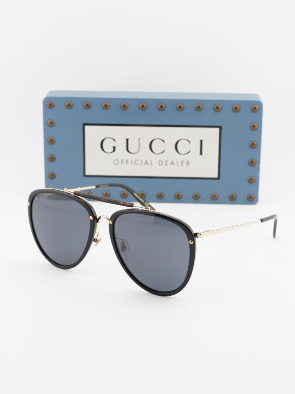 Gucci GG0672S 001 Aviator Sunglasses – Black Gold/Grey